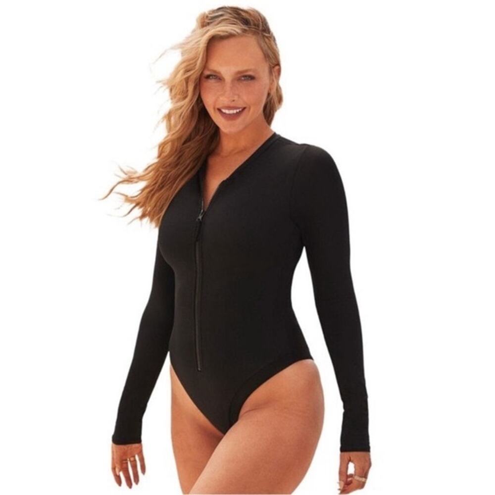 NWT Black Long Sleeve One Piece Bathing Suit Rash Guard Modest Plus Size 2X